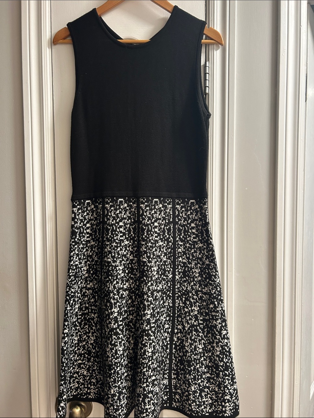 Calvin Klein Black and White Sleeveless Midi Fit-and-Flare Dress